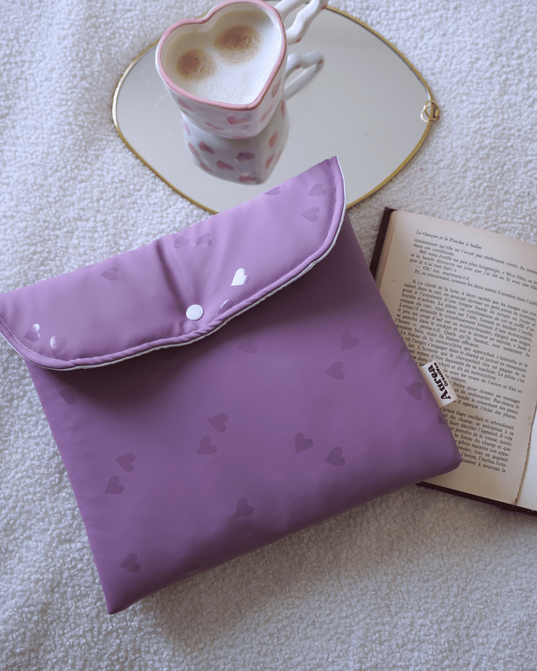 Pochette à livre imperméable – Coeur violet