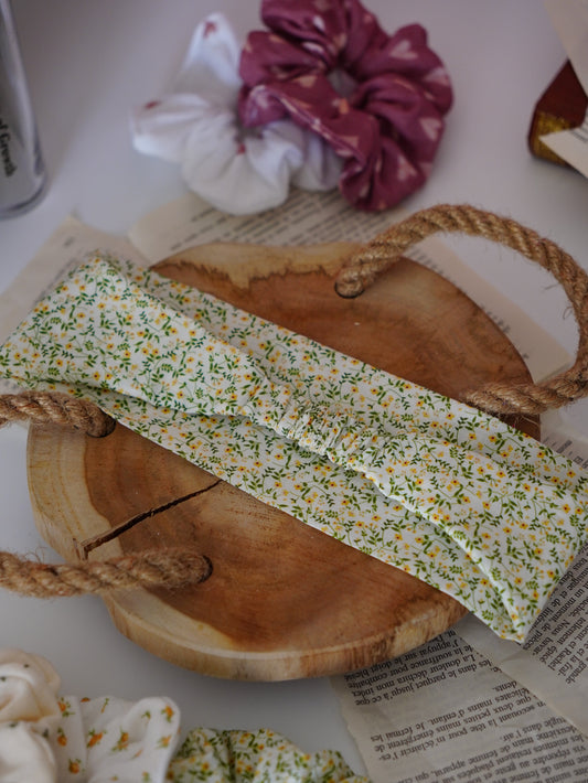 Bandeau cheveux fleuri jaune et vert - Aurea Créations