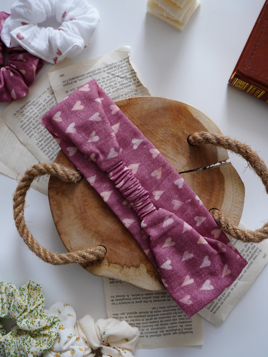 Bandeau cheveux rose à coeurs - Aurea Créations