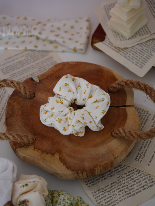 Coffret duo bandeau et chouchou | Duo fleurs oranges - Aurea Créations