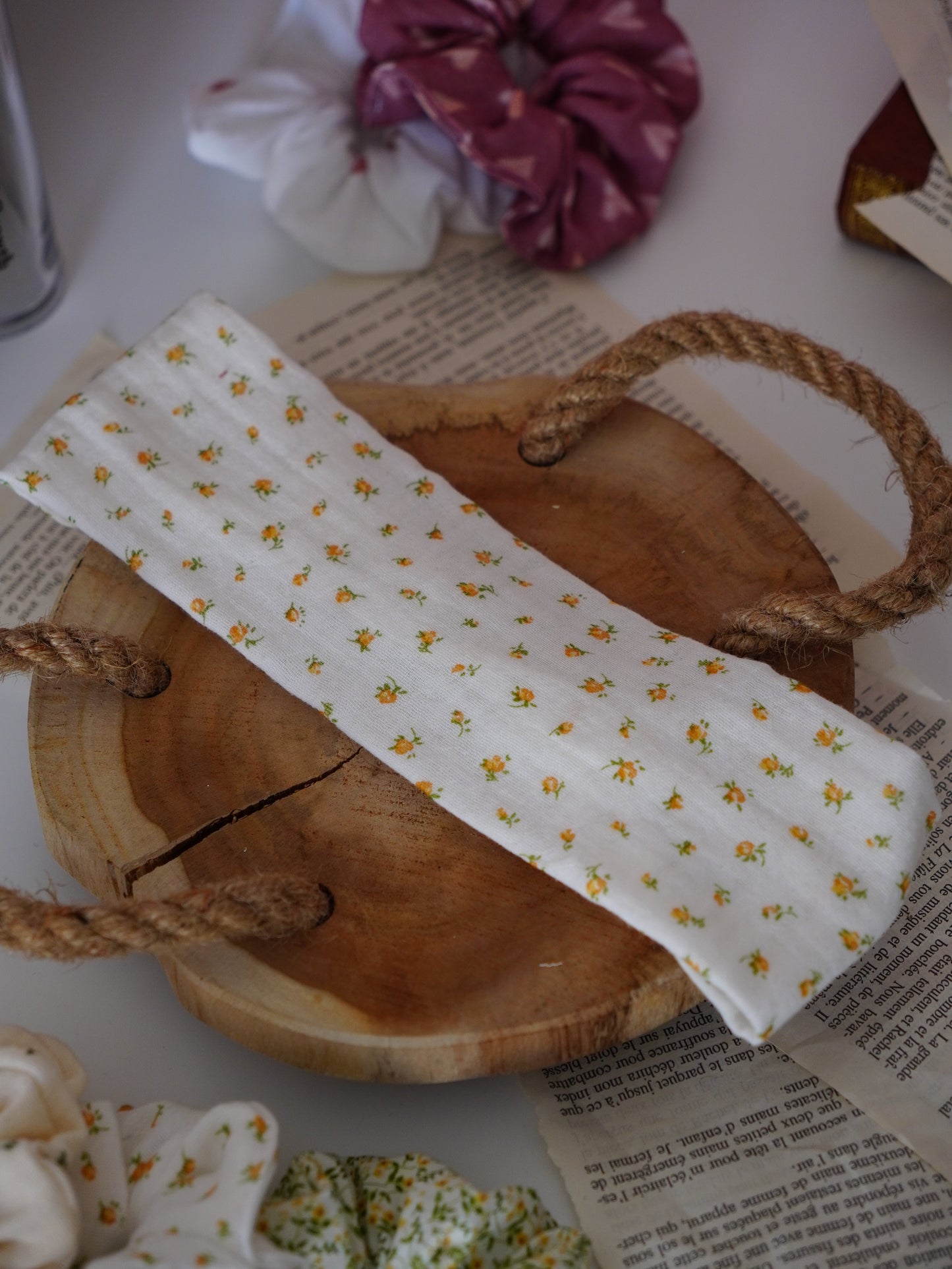 Coffret duo bandeau et chouchou | Duo fleurs oranges - Aurea Créations