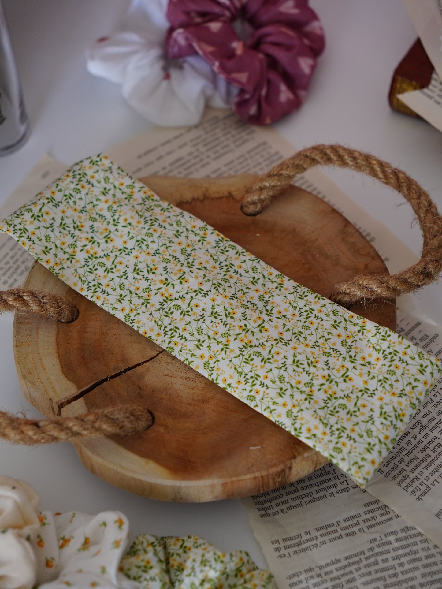Coffret duo bandeau et chouchou | Duo fleurs vertes - Aurea Créations