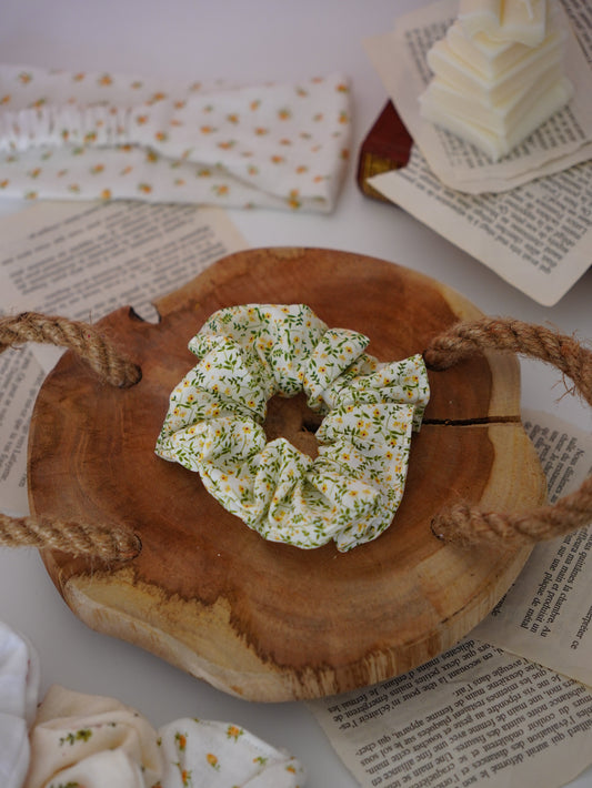 Coffret duo bandeau et chouchou | Duo fleurs vertes - Aurea Créations