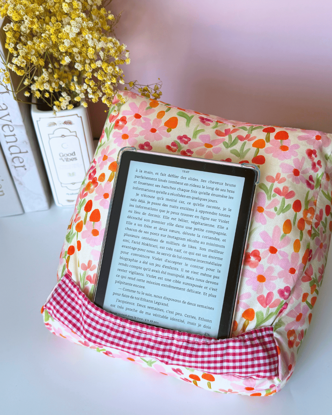 Coussin pour liseuse fleurs oranges