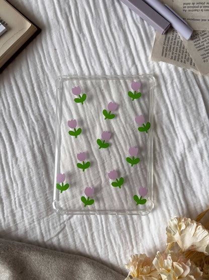 Coque liseuse motif tulipes mauve