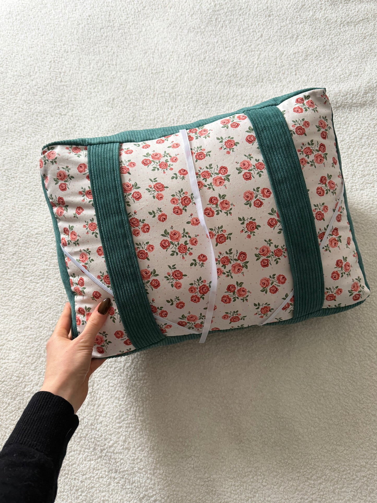 Coussin de lecture velours vert foncé