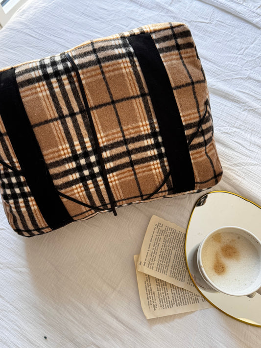 Coussin de lecture tartan beige
