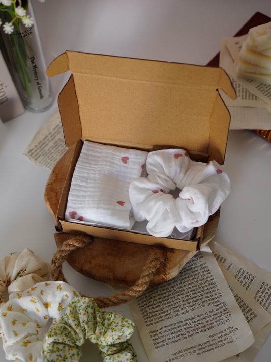 Coffret duo bandeau et chouchou | Duo coeur - Aurea Créations