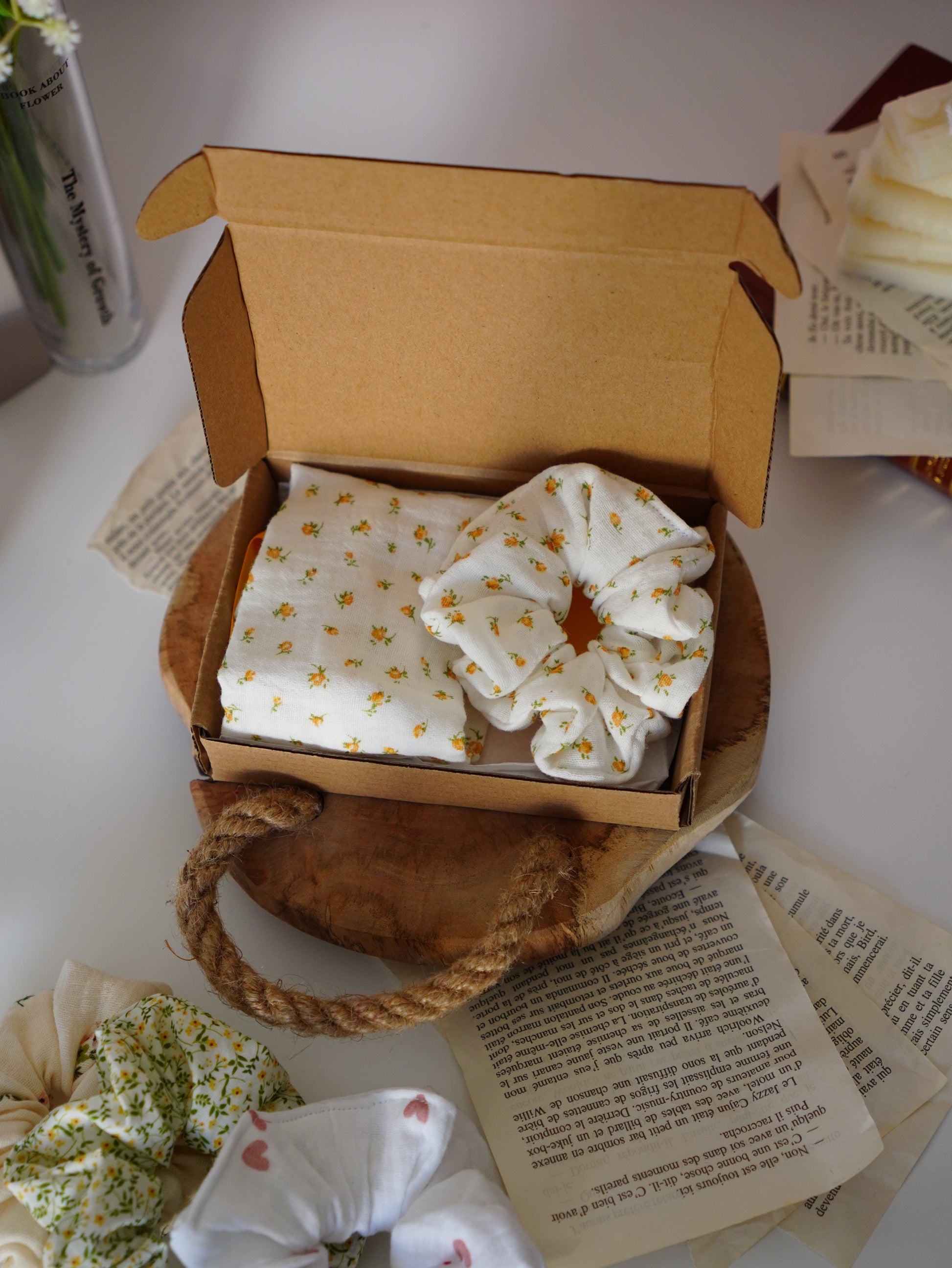 Coffret duo bandeau et chouchou | Duo fleurs oranges - Aurea Créations