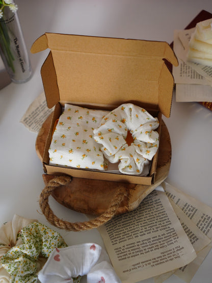 Coffret duo bandeau et chouchou | Duo fleurs oranges - Aurea Créations