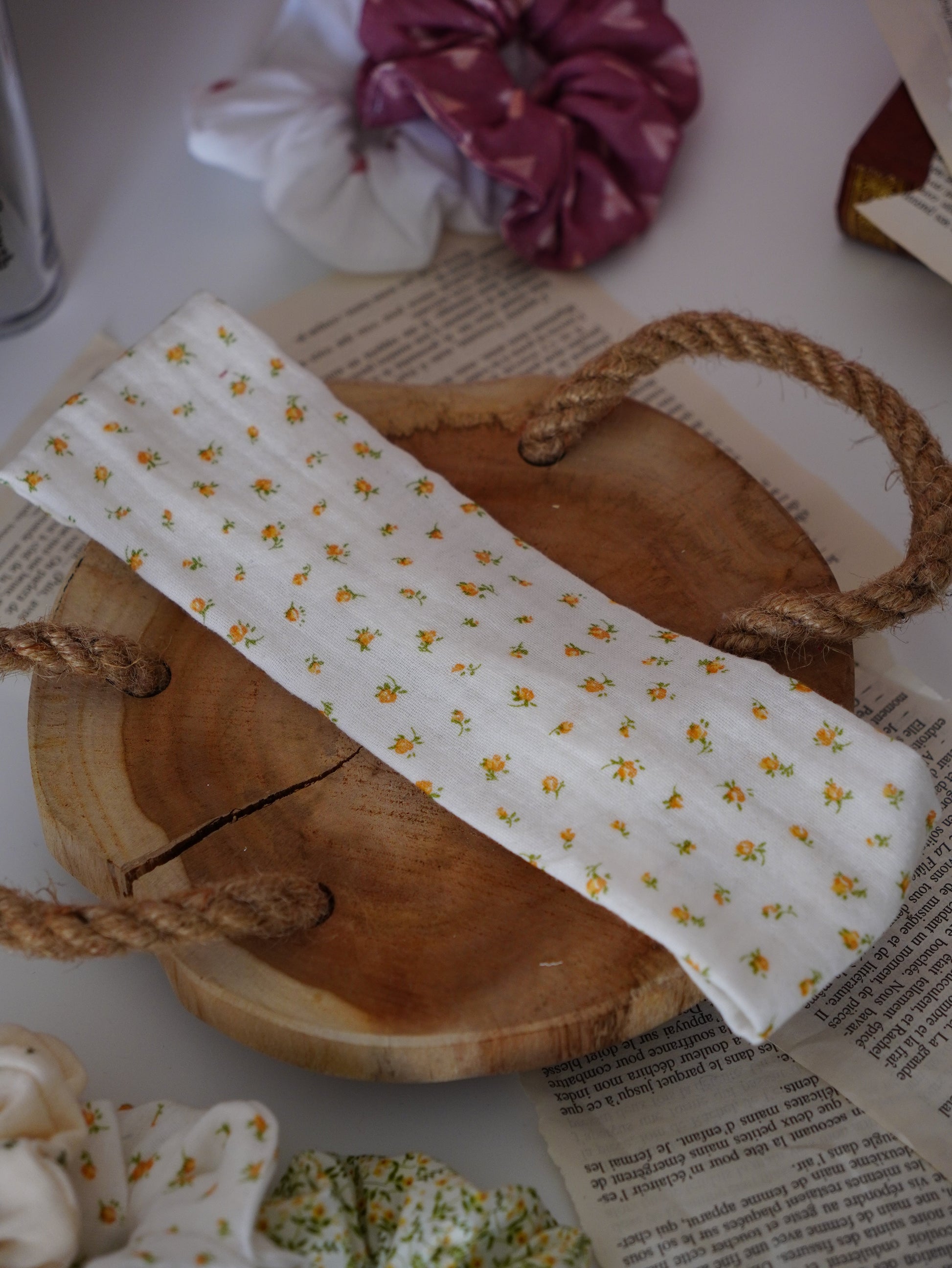 Coffret duo bandeau et chouchou | Duo fleurs oranges - Aurea Créations