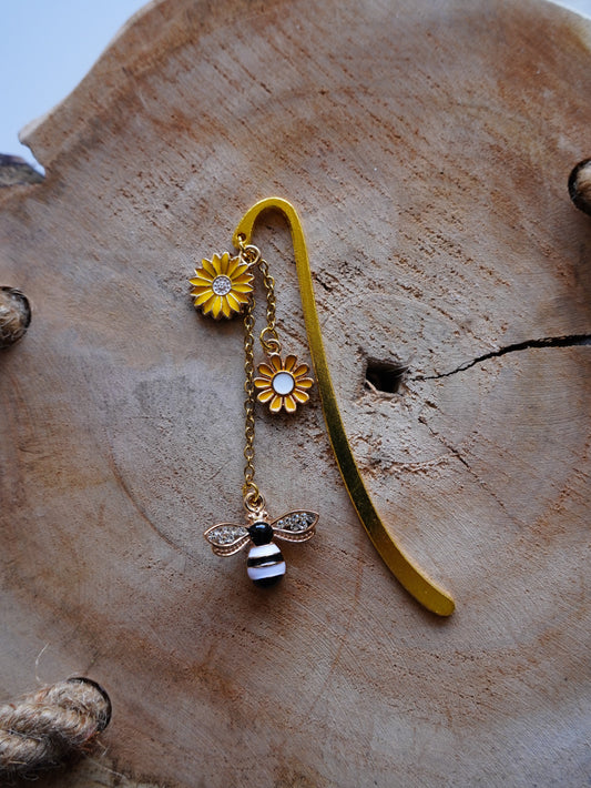 Marque - page printemps fleurs jaune et abeille strass - Aurea Créations
