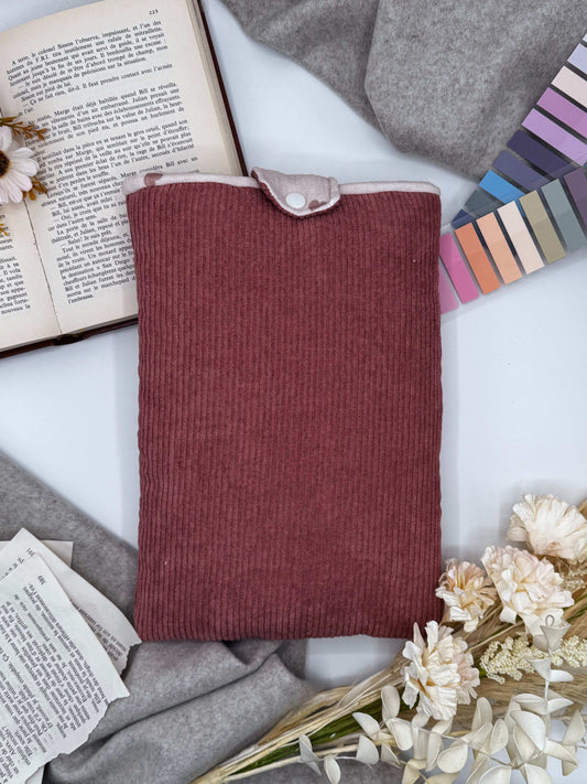Pochette à livre en velours côtelé vieux rose - Modèle Pénélope - Aurea Créations